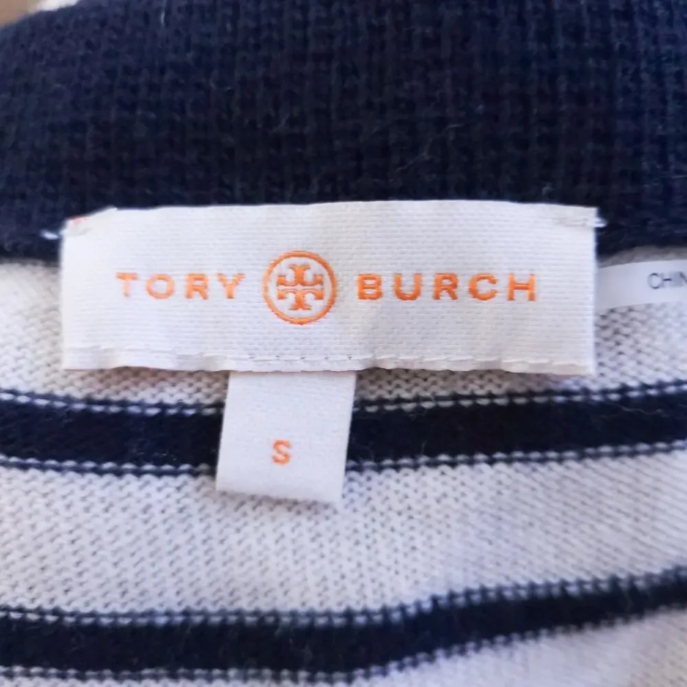 Tory Burch Striped Sweater Small Navy, Cream Wool Cashmere Model Blend, Vneck